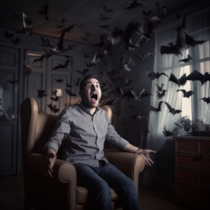 man scared of flying bats